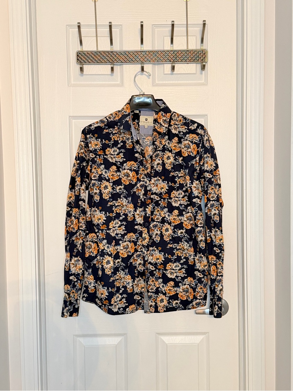 Navy Floral Button-Up Shirt with Yellow & Cream Flowers